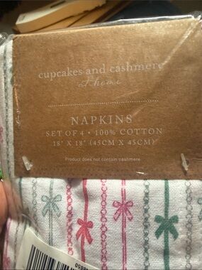 cupcakes & cashmere Cotton Napkins Set of 4 in White with Pink and Green Accents